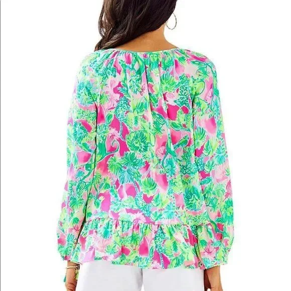 Lilly Pulitzer NWT Tensley Silk Top Raz Berry Catty Shack $128 Size XXS - Picture 5 of 14
